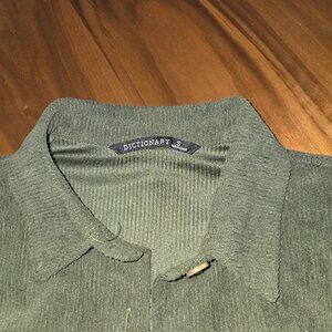 DICTIONARY Corduroy Olive Green Button-Up Shirt Men's Size S Long Sleeve Pockets